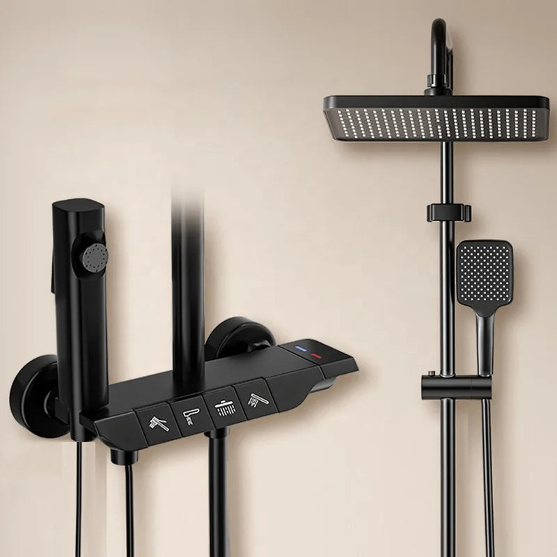 New Top 1 Cheap Gun Gray Hot Cold Wall Mounted Bathroom Shower Faucet Rain Rainfall Bathtub Mixer Piano Black Shower System Set
