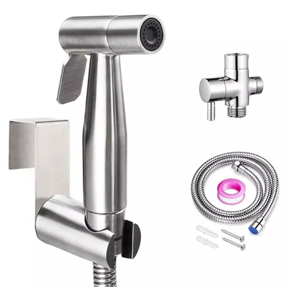 Deao Stainless Steel Handheld Bidet Sprayer Modern Toilet Faucet Adjustable Pressure Diaper Sprayer Set Hose Bathroom