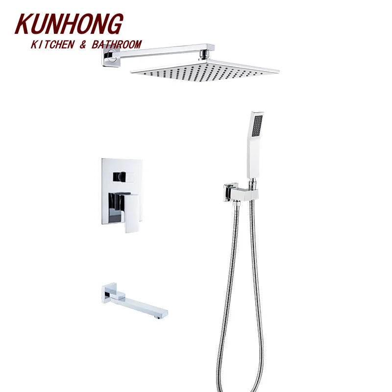 Fast Delivery Hotel Project Brass Chrome Bathroom Rain Shower System Three Function Concealed Mixer Shower Set With Sprayer
