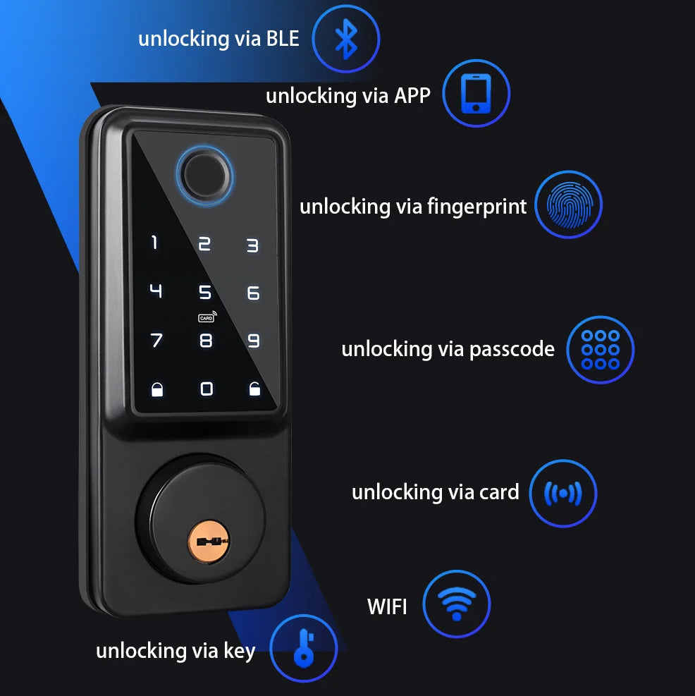 Hot Sale Tuya TTlock Digital Fingerprint Wooden Door Lock Smart Electric with Cloud Data Storage Wi-Fi Network for Steel Door