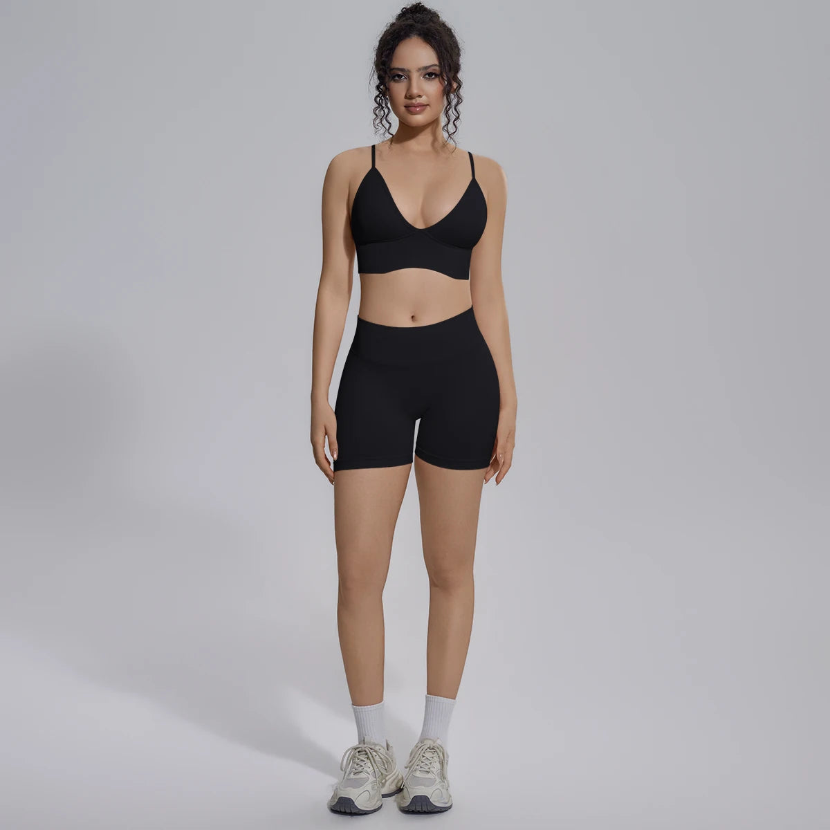 New Summer Sexy Naked Feeling Yoga Shorts Set Women 2 Piece Sport Bra Biker Shorts Workout Gym Activewear