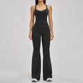 Four Way Stretch 2-Piece Yoga Set V Neck Yoga Tank Top Crisscross Back Slim Fit High Waist Flared Yoga Pants Gym Running Outfit