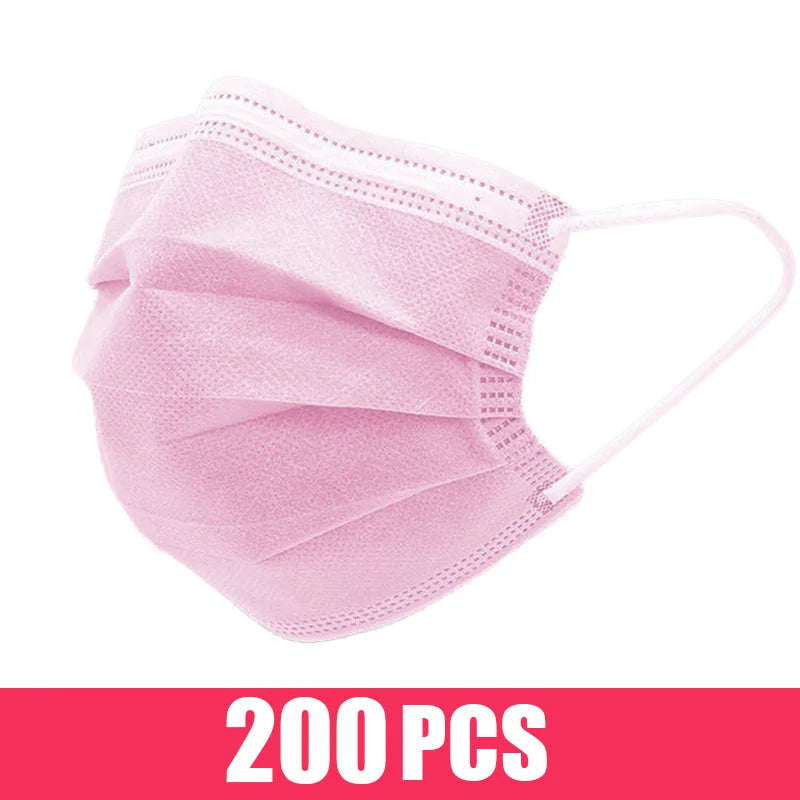 10/50/100/200PCS Disposable Mask Earloop Pink Bule Black White Mouth Masks 3 Layers Meltblown Non-Woven Breathable Face Mask