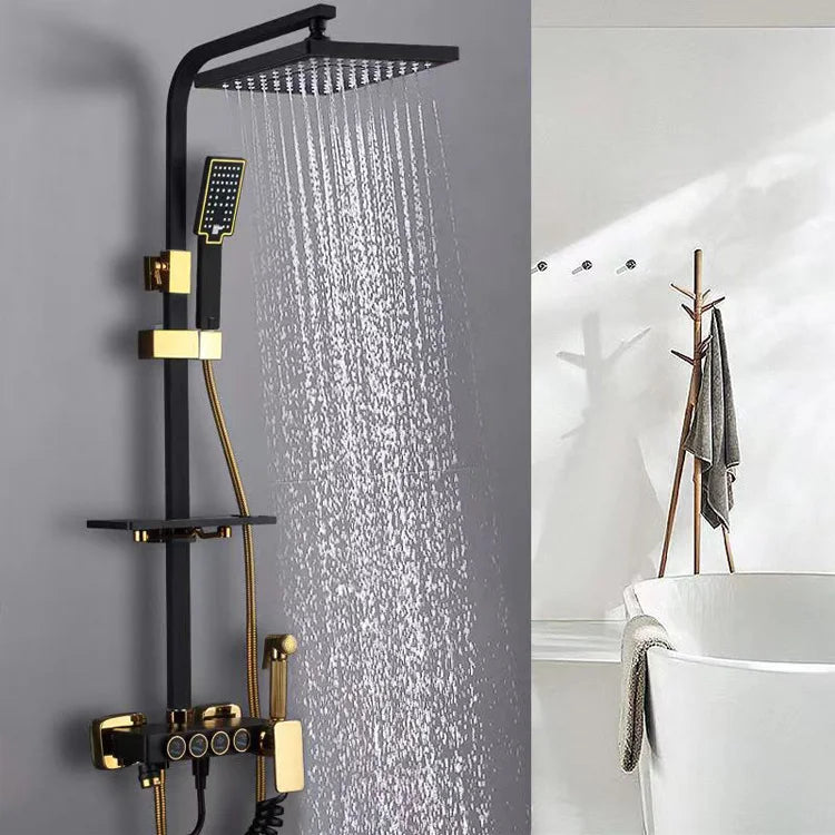 HUBEN Black Gold Button Stainless Steel Ceramic Thermostatic Metered Faucets Single Handle Rainfall Chrome Pressurized Shower
