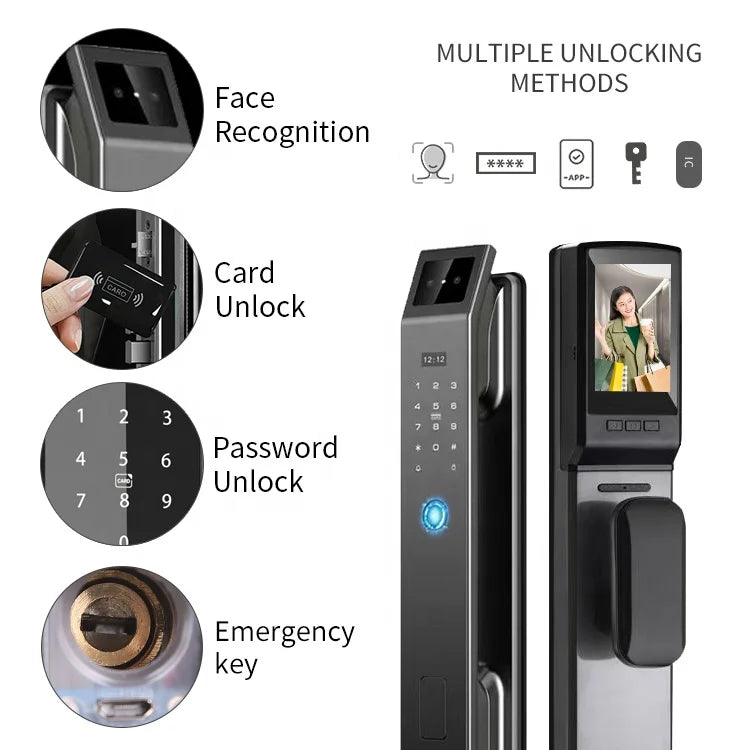 Factory Price 3D Face Recognition Wifi Keyless Fingerprint App Remote Control Smart Door Lock With Camera
