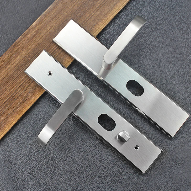 LELON Modern SUS 304 Lever Door Handle Lock Plate with Lock Cylinders Brushed Black Entry Door Lock