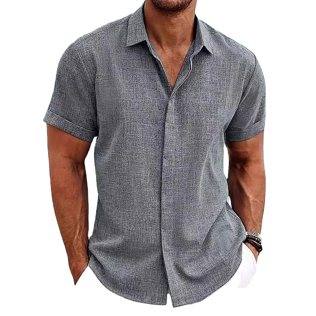 2026 Summer European and American Tie-Dyed Young Casual Linen Short-Sleeved Shirt