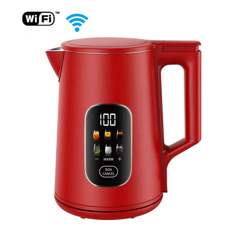 Precise Temperature 1.7L Digital Stainless Steel Shell Smart Electric Tuya Wifi Keep Warm Mobile Control Display Tea Kettle