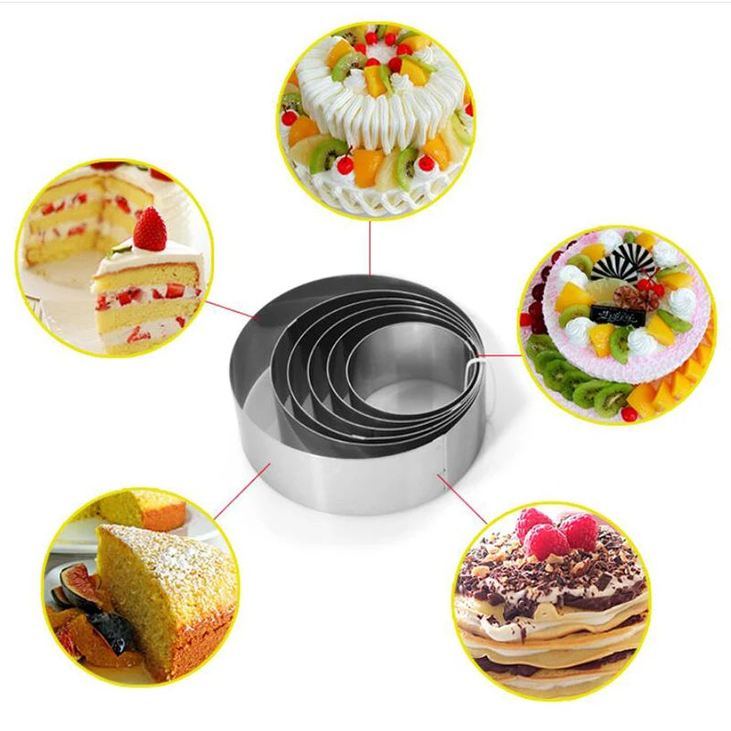 Stainless Steel Biscuit Mould Portable Round Shape Cake Fondant Mold Kitchen Gadgets Baking Accessories Cookie Cutter 5Pcs