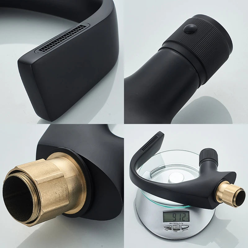 Black Faucet Bathroom Sink Faucets Hot Cold Water Mixer Crane Deck  Mounted Single Hole Bath Tap Chrome Finished ELM457
