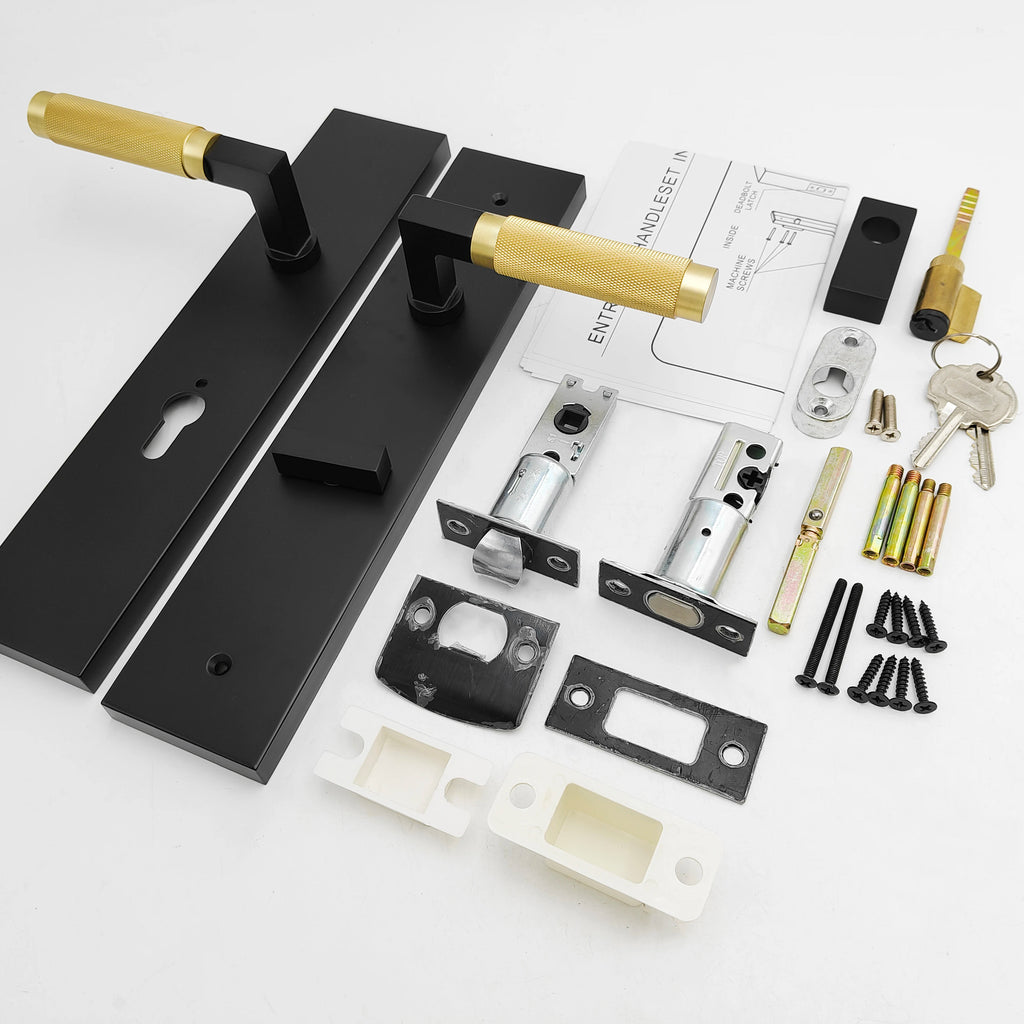 Luxury Solid Zinc Alloy Long Plate Knob Brass Material Half Knurled Rhombus Pattern Handle Door Lock
