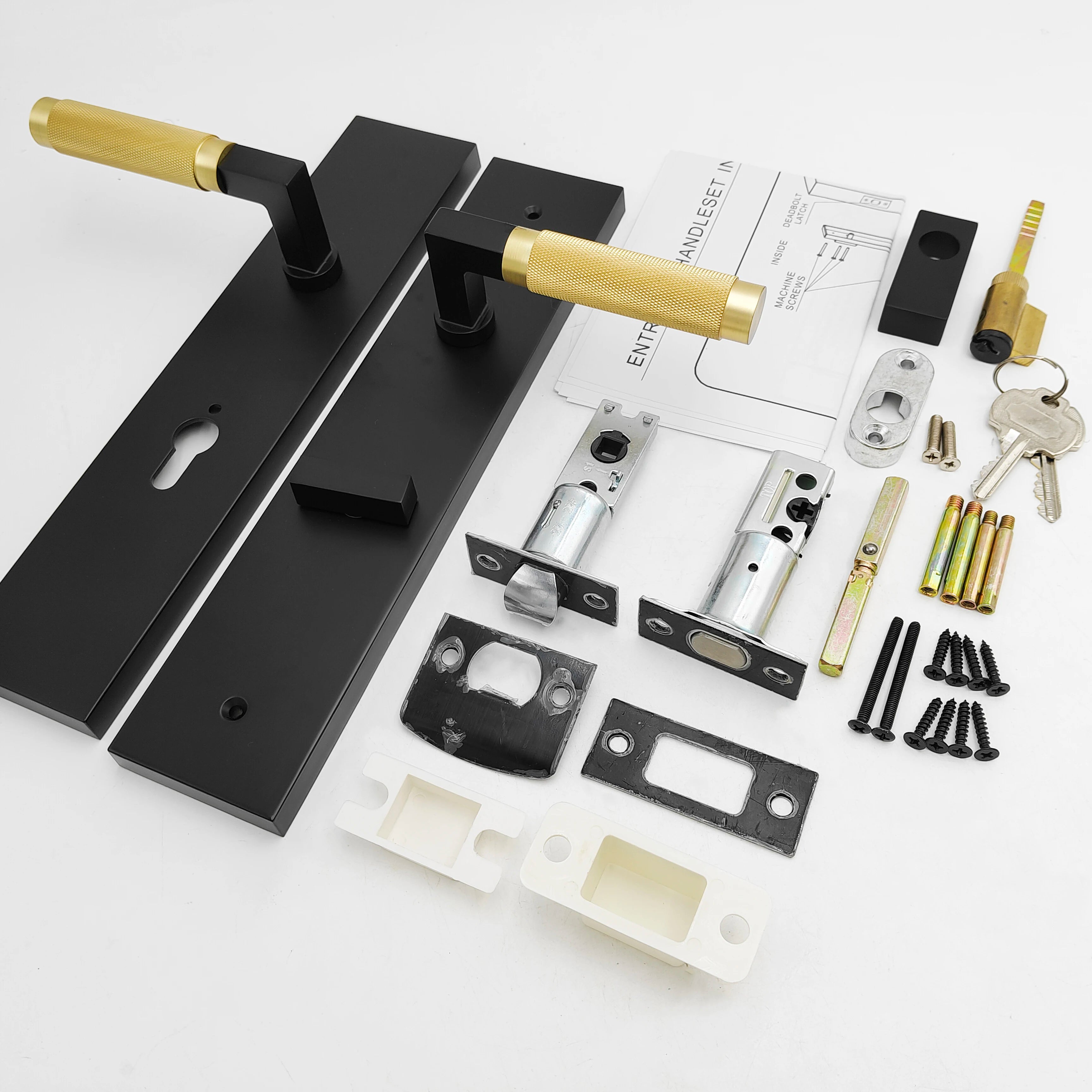 Luxury Solid Zinc Alloy Long Plate Knob Brass Material Half Knurled Rhombus Pattern Handle Door Lock