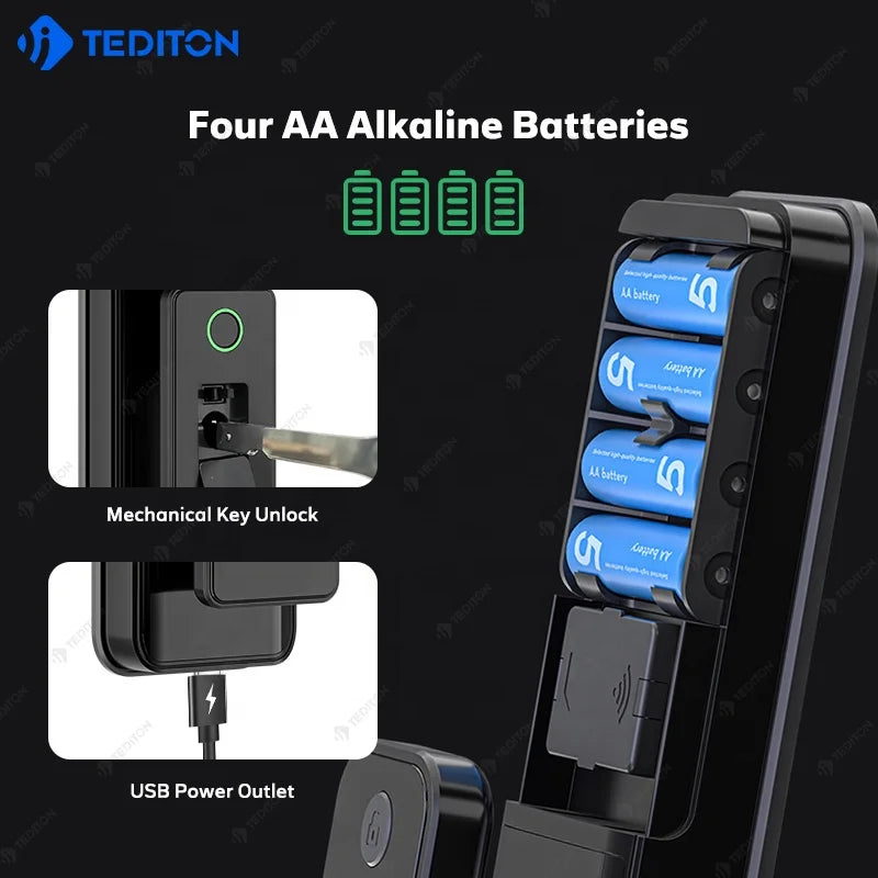 Tediton Biomatric Fingerprint Reader Digital Keyless Tuya Smart Life Lock Safety Smart Door Lock