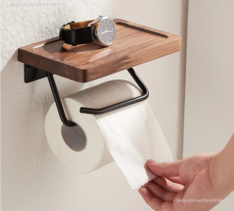 Paper Towel Rack Black Walnut Toilet Roll Rack Creative Solid Wood Paper Towel Hook Bathroom Rack