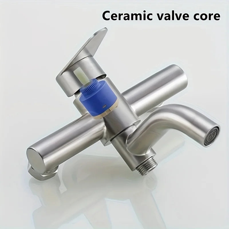Modern Stainless Steel Wall-Mounted Bathroom Faucet Brushed Hot & Cold Rotate Spout Ceramic Valve Core Bathtub Shower Mixer Tap