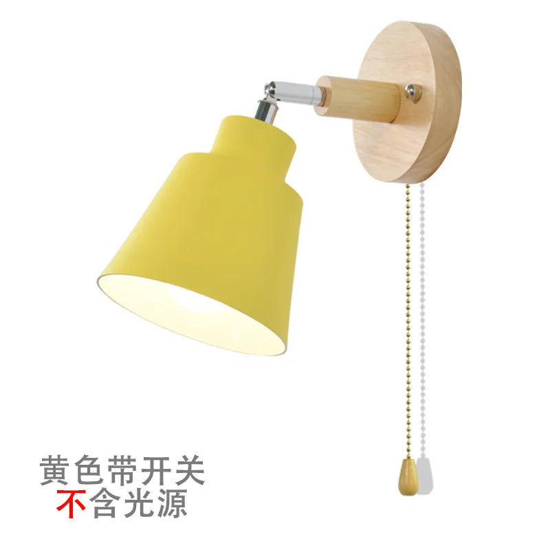 Nordic wooden wall lights with Zipper switch sconce modern wall lamp bedroom bedside lamp macaroon wall sconce Freely rotatable