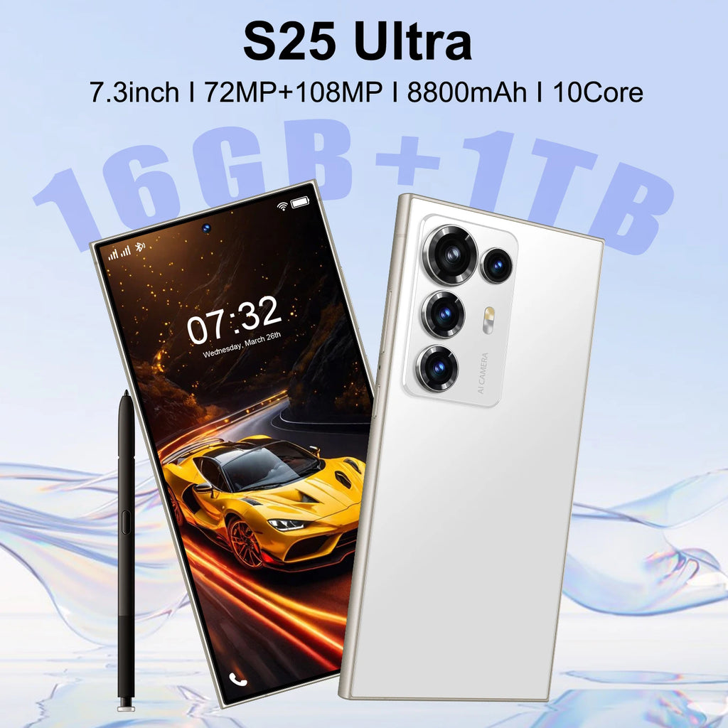 S25 ULTRA 5G Smartphone 7.3 Inch HD Screen 8800mAh Battery 108MP Camera DecaCore Phone CPU MTK Processor LTE CDMA Mobile Phones