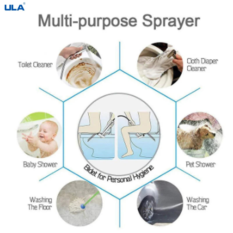 ULA Stainless Steel Black Portable Bidet Sprayer Toilet Bidet Faucet Bathroom Shattaf Jet Set Cold Hygienic Shower Toilet Shower