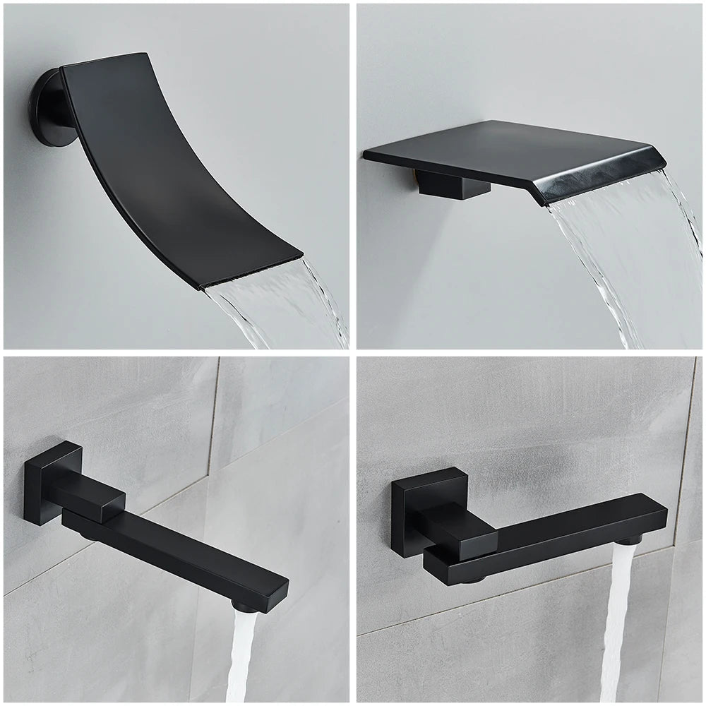 Luxury Black LED Thermostatic Shower Faucet Large Rain Waterfall Shower System Button Control Thermostatic Mixer Tap Bath Shower