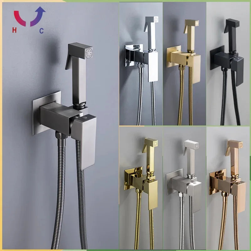HONGDEC Modern Gold Stainless Steel Handheld Bidet Faucet Wall-Mounted Sprayer Easy Installation Hot/Cold Water Mixer for Toilet