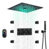 Ceiling Cold and Hot LED Shower System Matte Black12 Inch Mist and Rain Shower Head Ceiling Embedded Shower Faucet Set
