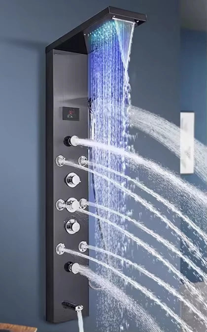 YF Luxury Brushed Champagne Gold Shower Panel System Stainless Steel Wall Mounted Rain Massage Jet Ceramic Valve Brass Hotels