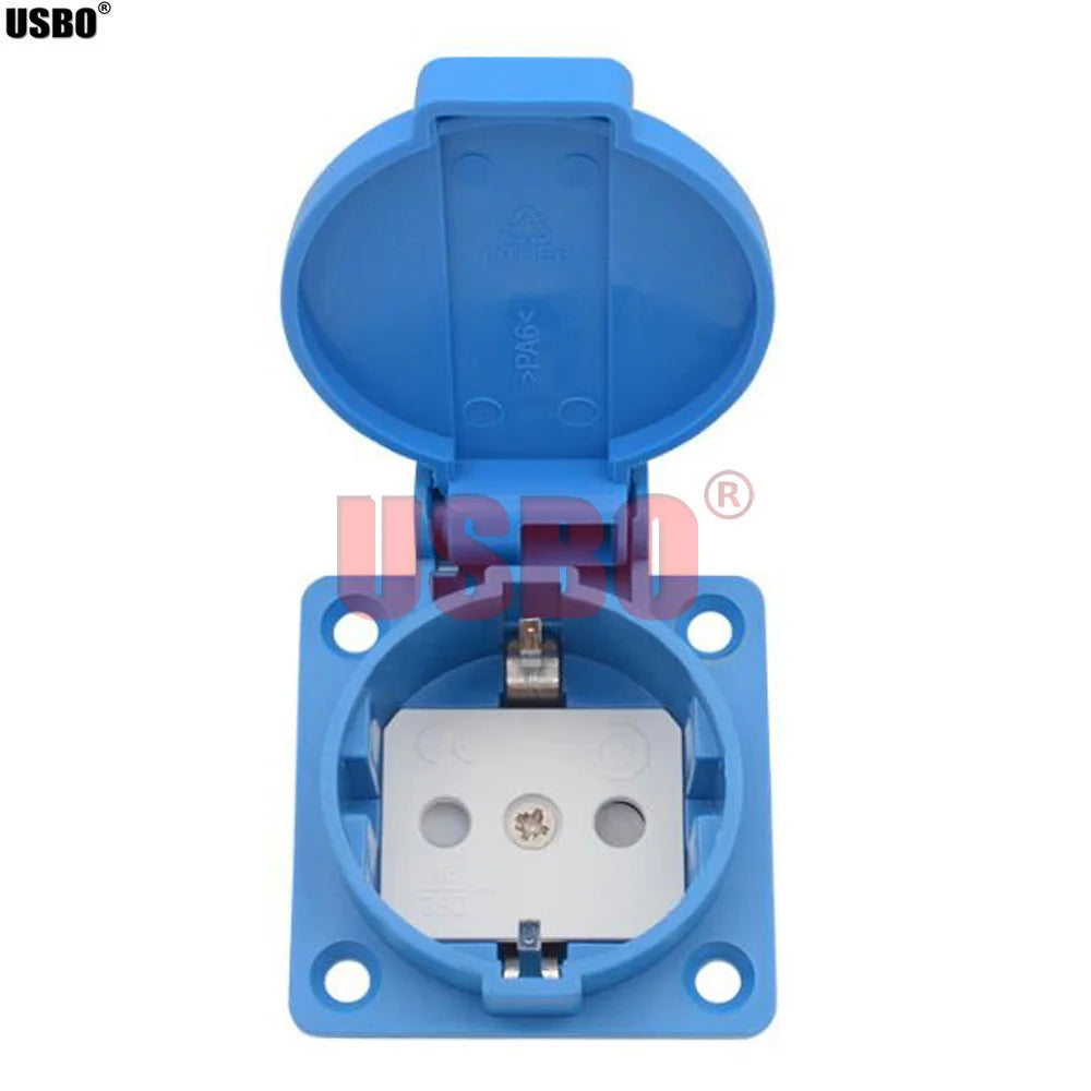 Black Blue Round Cover 50*50mm EU Industry AC Power Socket IP44 Europe Germany 16A 250V Grounding Outdoor Waterproof Socket