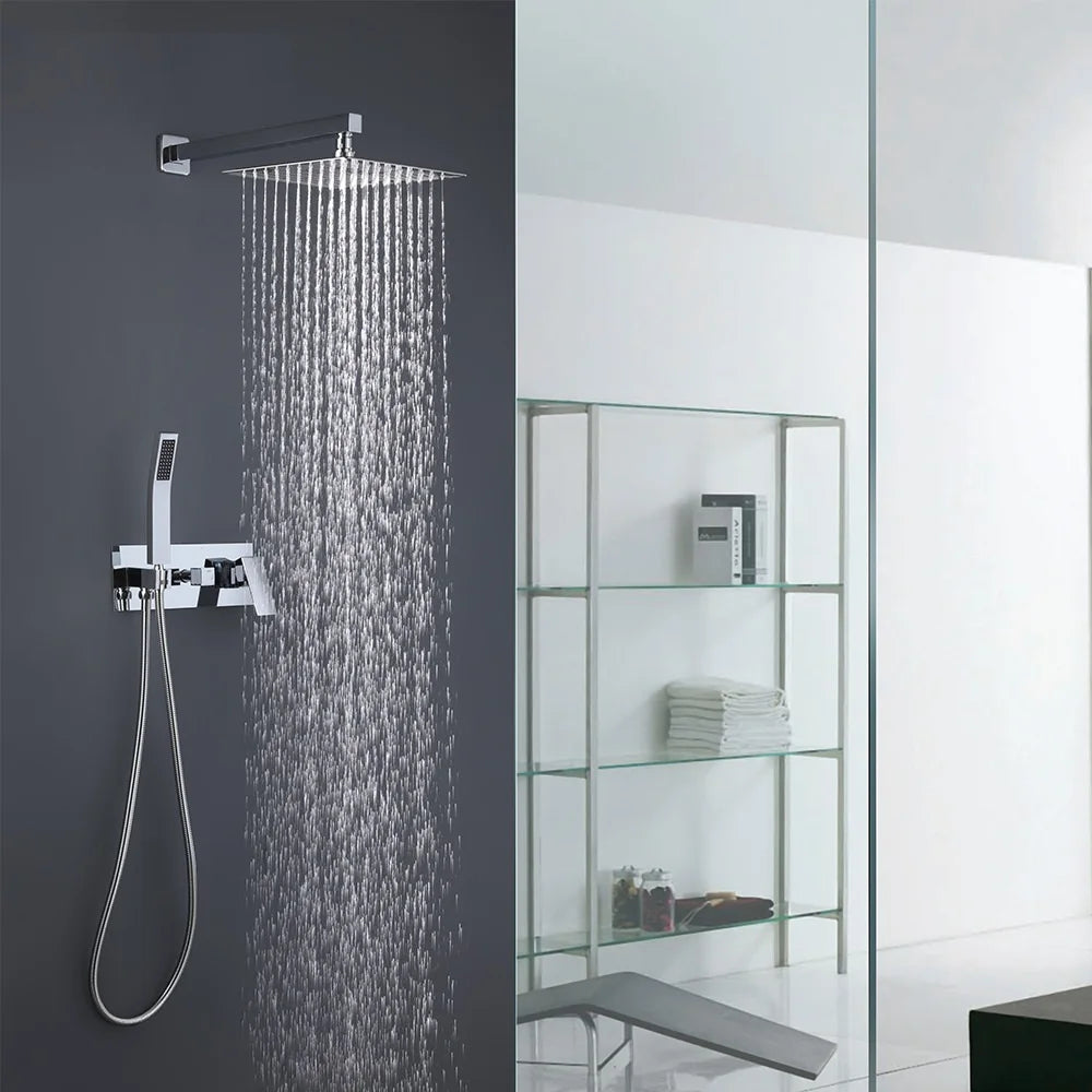 Brass mixing valve wall-mounted shower,2-function bathroom shower head, faucet and shower head set.