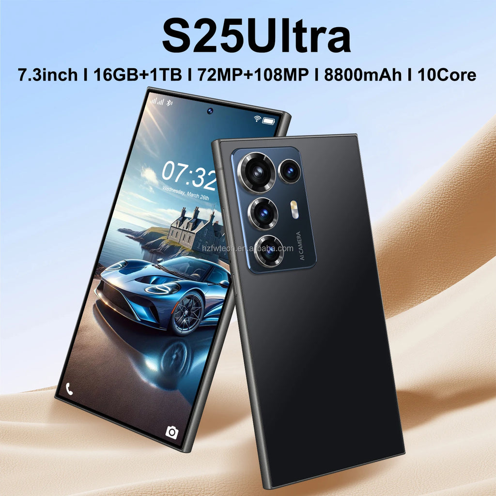 S25 ULTRA 5G Smartphone 7.3 Inch HD Screen 8800mAh Battery 108MP Camera DecaCore Phone CPU MTK Processor LTE CDMA Mobile Phones
