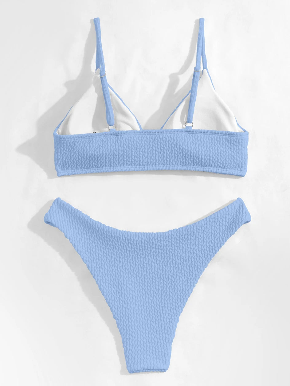 Bikini 2026 Women Swimsuit Sexy Swimwear Plain Rib Feminine Bikinis Set Thong Woman 2 Pieces Brazilian Bathing Suit Beach Wear