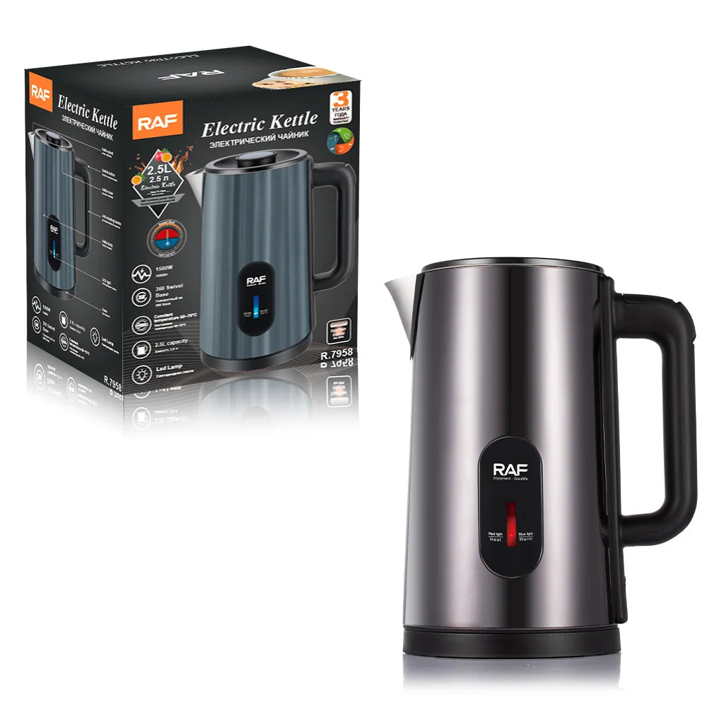 2.5L Portable Stainless Steel Electric Kettle Automatic Shut 60-70 Heat Preservation Cordless Design 360-Degree Household
