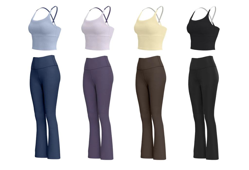 Wholesale Women's  Activewear 2-piece Gym Set Butt Scrunch High Elastic Flared Pants Set for Outdoor Workout Fitness