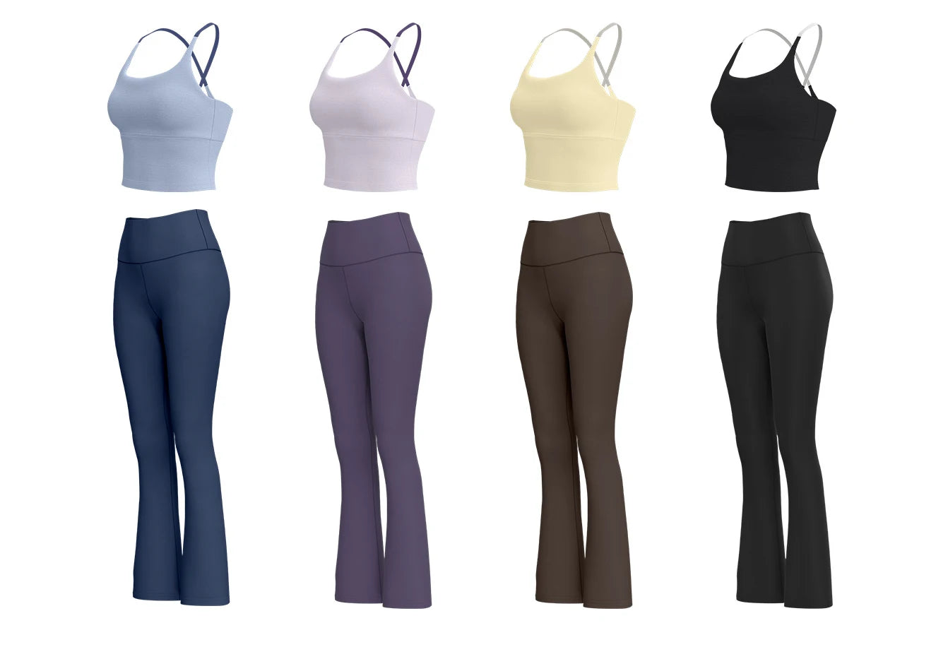 Wholesale Women's  Activewear 2-piece Gym Set Butt Scrunch High Elastic Flared Pants Set for Outdoor Workout Fitness