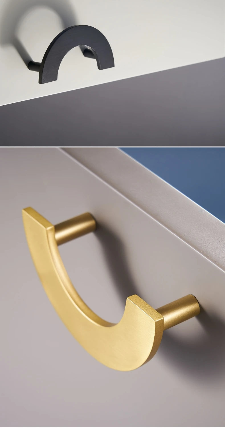 Dooroom Brass Furniture Handles Modern Light Luxury Semi Circle Pulls Wardrobe Dresser Cupboard Cabinet Drawer half moon Knobs
