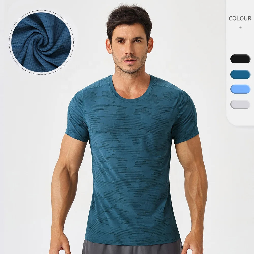 Men's High-quality Short Sleeved T-shirt Custom Logo 87%Nylon 13%Spandex Muscle Fit Moisture Wicking T Shirt for Men