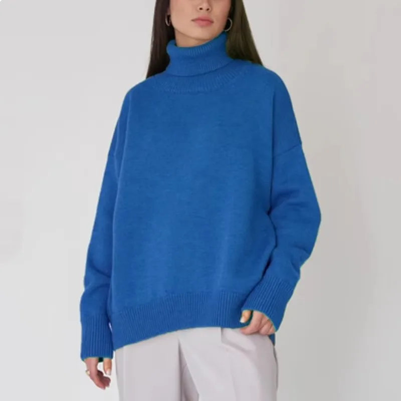 Women's Unique Design Oversized High Neck Sweater for Winter Casual Style with Logo on Back