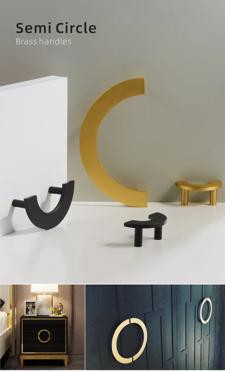 Dooroom Brass Furniture Handles Modern Light Luxury Semi Circle Pulls Wardrobe Dresser Cupboard Cabinet Drawer half moon Knobs