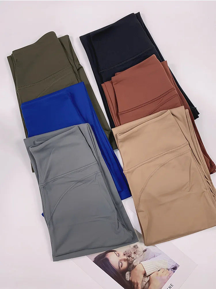 Solid Flared Yoga Sports Fitness Pants Spandex/Nylon High Waist Elastic Slimming Wide Leg Full Length Tummy Control Hip Lifting