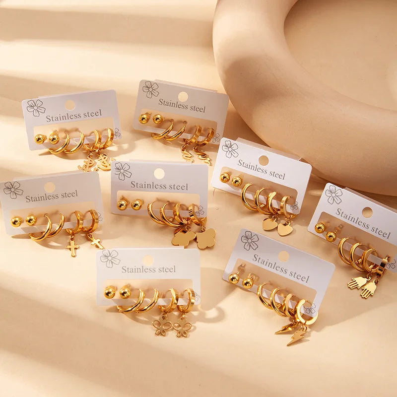 High Quality Stainless Steel Stud Earring Set Three Pairs on One Card Shower Accessories That Don't Fade Bean Stud Earrings