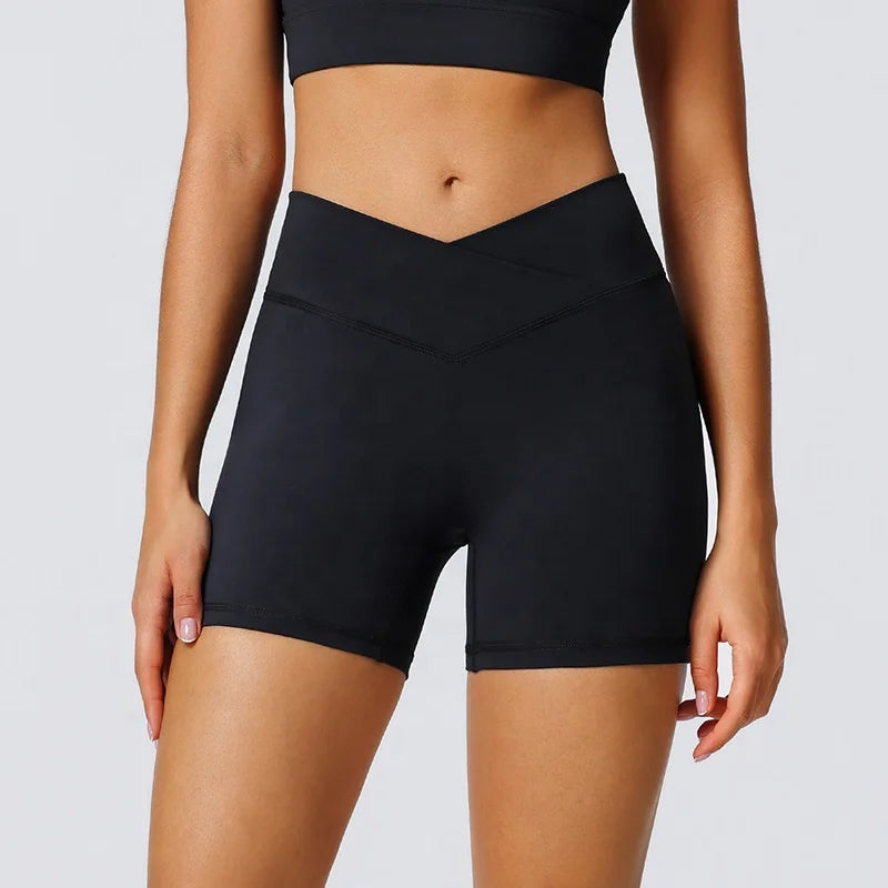 Quick Dry Fitness Shorts Women Sports Breathable Bike Shorts High Waist V-Shaped Tummy Control Yoga Workout Gym Legging Shorts