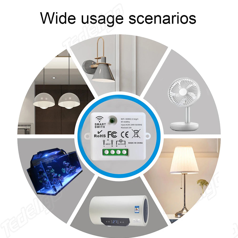 Mini Module WIFI Tuya Smart Light Switch Wall Panel Push Button Switch 433MHZ Wireless Electrical Home Remote Control 220V 10A