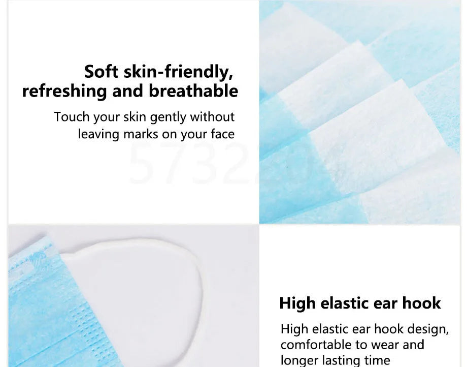 10/50/100/200PCS Disposable Mask Earloop Pink Bule Black White Mouth Masks 3 Layers Meltblown Non-Woven Breathable Face Mask