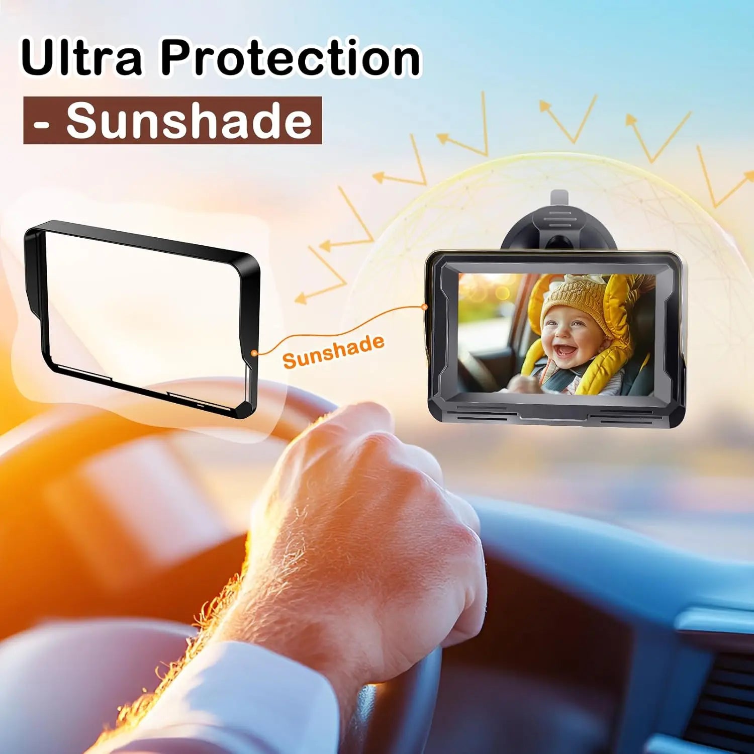 Brown Baby Car Camera Waterproof 1080P Easy Install Clear Night Vision 2Mins Plug-Play 360 Rotation Rear Facing Monitor