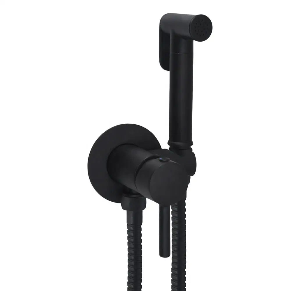 Brass Matt Black Round High Pressure Toilet Bidet Shower Head Sprayer Valve Faucet Set With 1.2m Hose Toilet Bidet Sprayer Set