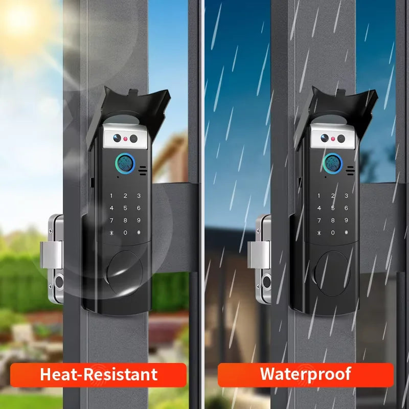 3D Face Recognition Front Door IP67 Waterproof Smart Lock Remote Keyless Fingerprint Password Unlock Cloud Wood Compatible