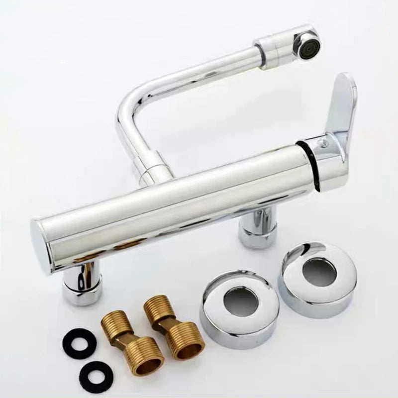 Brass Black Kitchen Faucets 360 Rotate Dual Hole Wall Mounted Silver Bathroom Faucet Cold Hot Water Folding Crane Sink Mixer Tap
