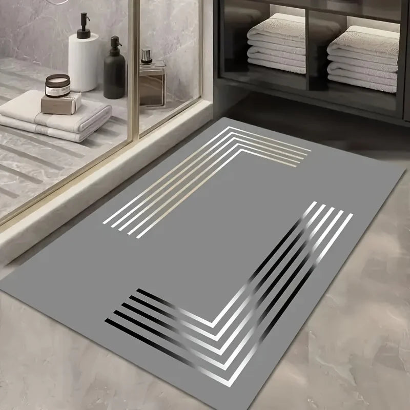 1pc Quick- Bathroom Mat Bath Rug Mat - Non-Slip, Absorbent Diatom Mud Floor Rug with Geometric Design for Shower & Entryway Bath