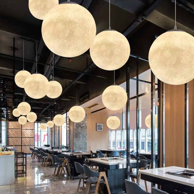 Nordic Internet-famous Chandelier Bar Atmosphere Light for Living Room Planet Moon Hanging Chandelier Middle LED Iron 2-Year