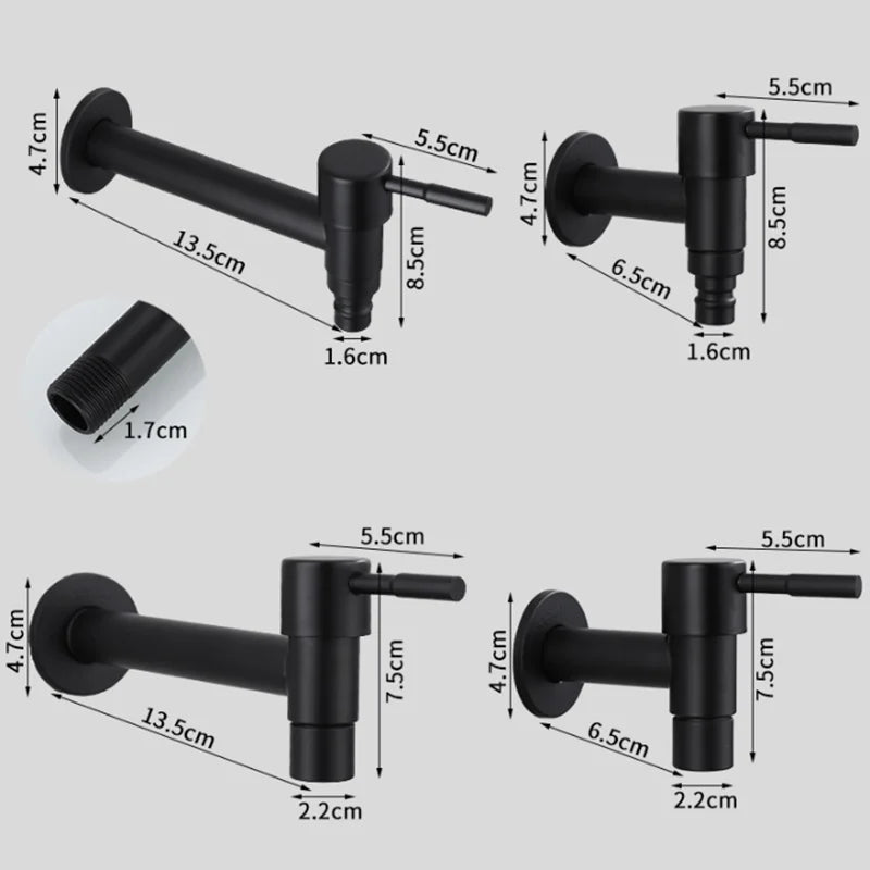 Wall Mounted Faucet Single Cold Sink Tap Black Water Tap for Bathroom Washing Machine Sink Mop Pool