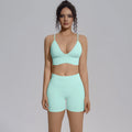 New Summer Sexy Naked Feeling Yoga Shorts Set Women 2 Piece Sport Bra Biker Shorts Workout Gym Activewear